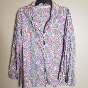 Victoria's Secret Rainbow Paisley Button Down Pajama Top Large Blue